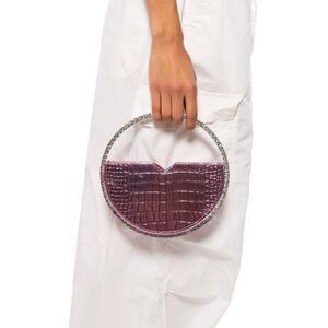 Akira Label Metallic Pink Mini Glam Bag Croc Embossed Rhinestone Handle